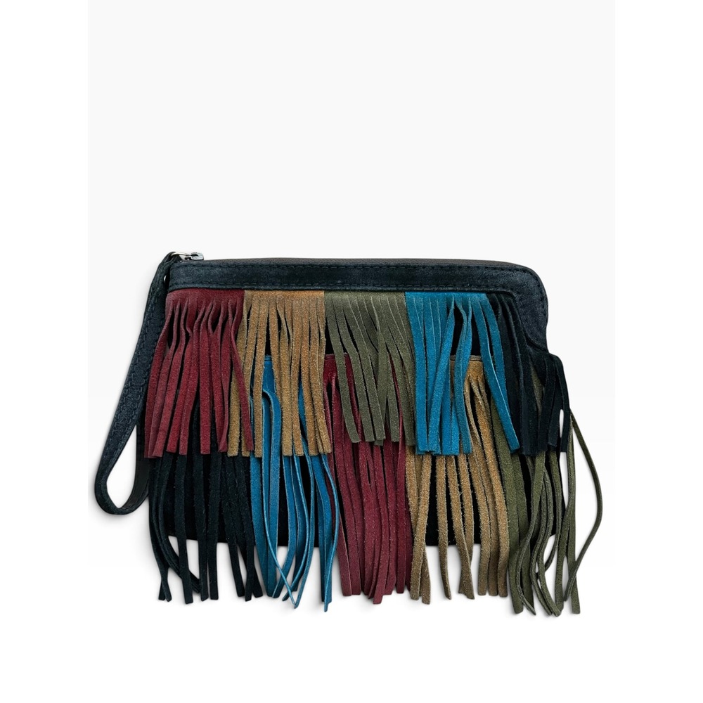 Patricia Nash Suede Cassini Wristlet Clutch Multicolor Fringe Boho Festival